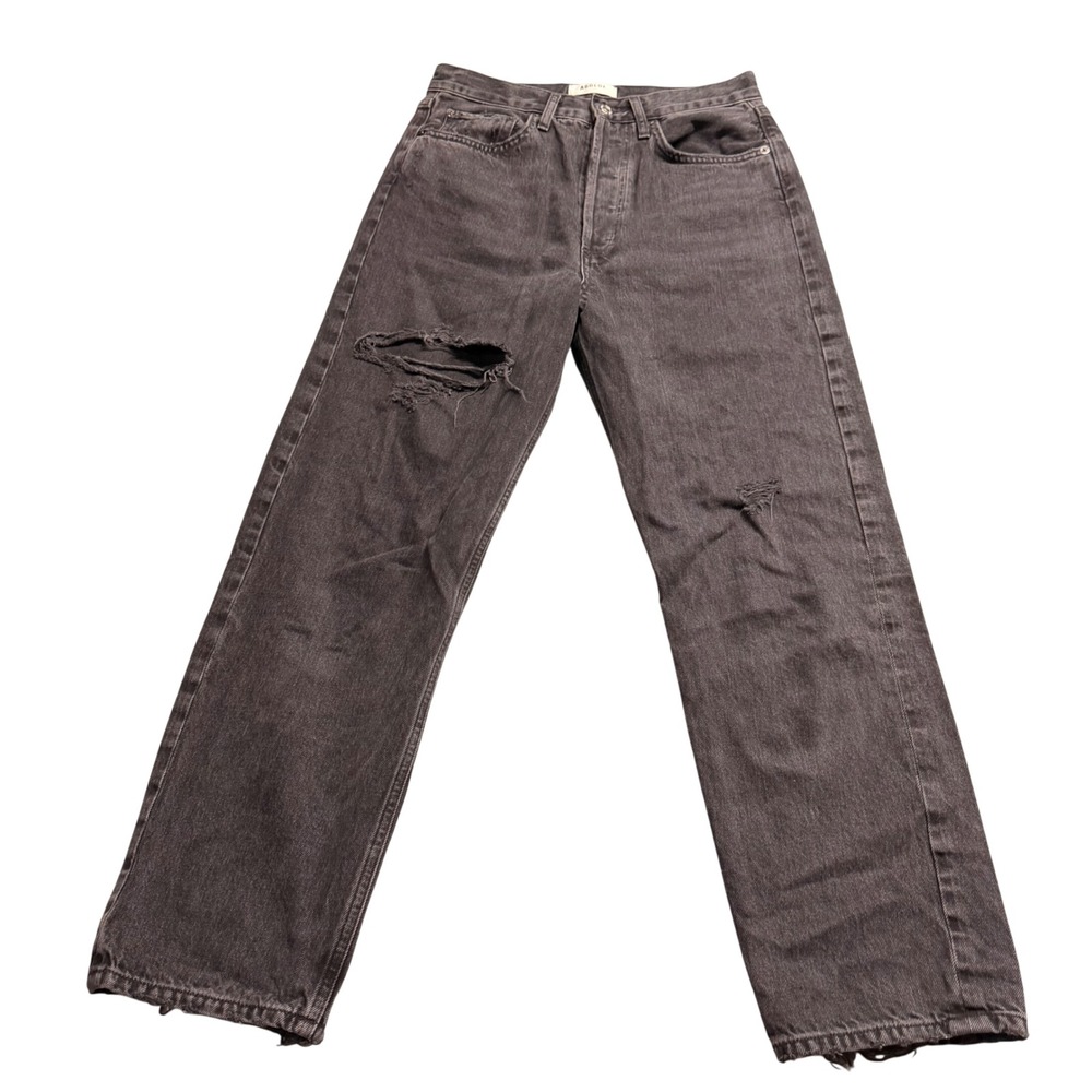 AGOLDE 90s Pinch Waist High‎ Rise Straight Leg Distressed Black Jeans Size 28